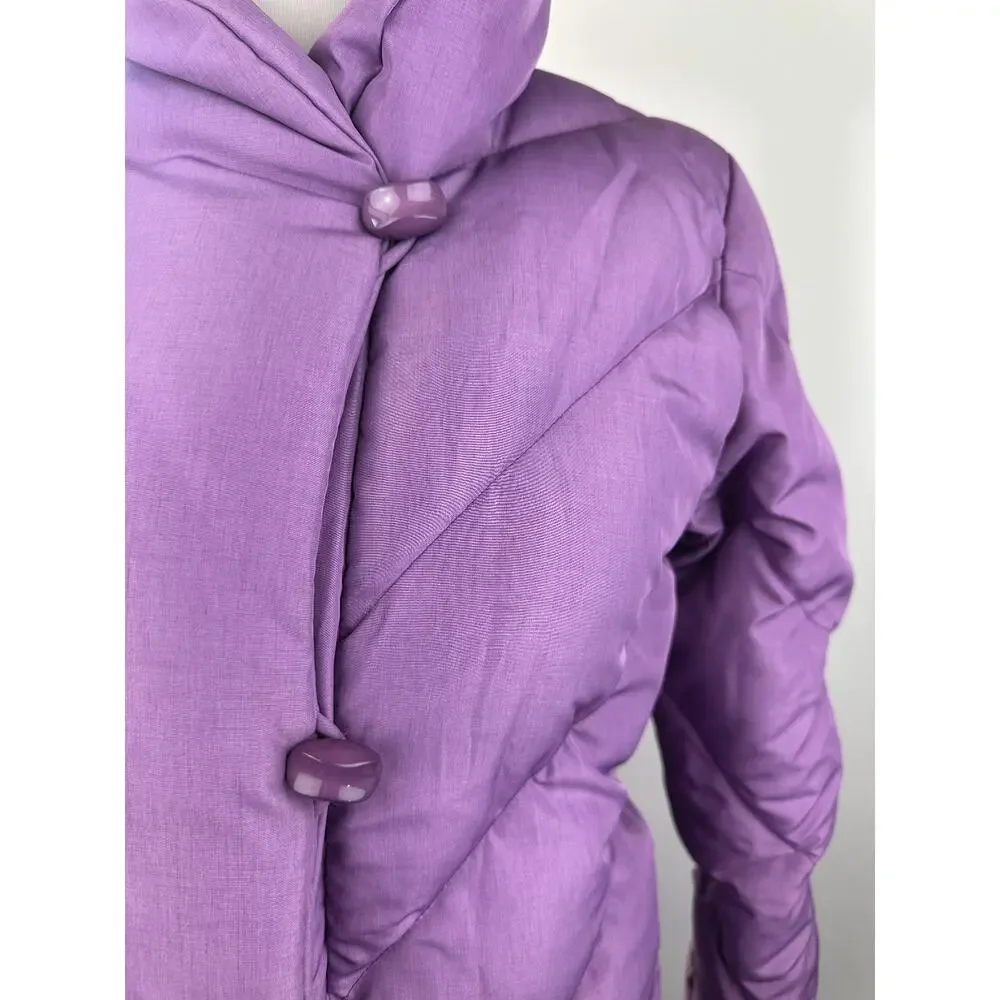 Vintage Saks Fifth Avenue Purple Long Puffer Coat Down Feather Women’s Large - Picture 8 of 16